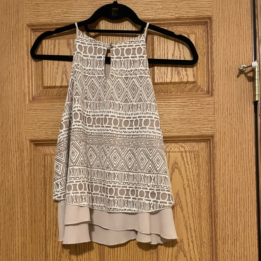 Aztec patterned tan cropped tank top